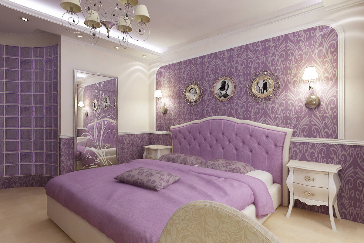 Anzai Open Zullen Slaapkamer in lila kleuren: foto- en ontwerpideeën van een lila slaapkamer.  Lila Slaapkamerontwerp: voordelen en nadelen